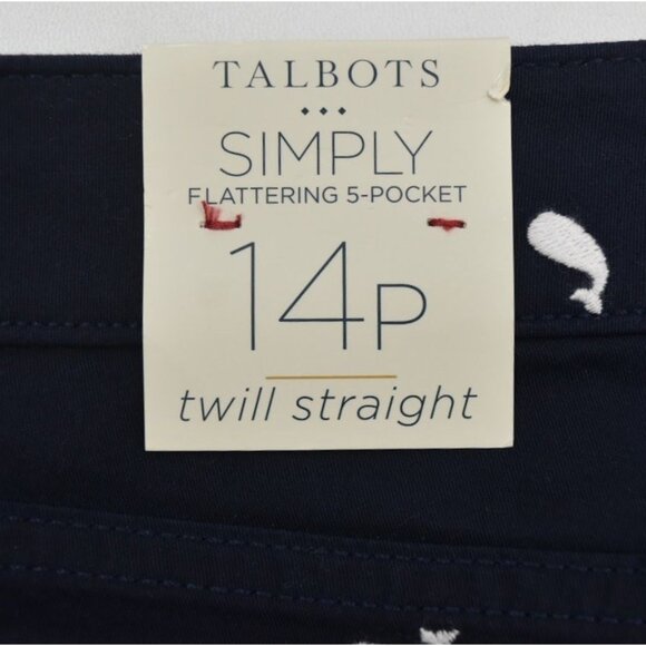 Talbots Simply Flattering Twill Straight Pants Womens 14P Navy Whale 5-Pocket - Picture 3 of 7